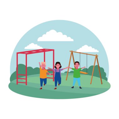 Çocuk bölgesi, kız ve erkek çocuk parkında salıncak parkında