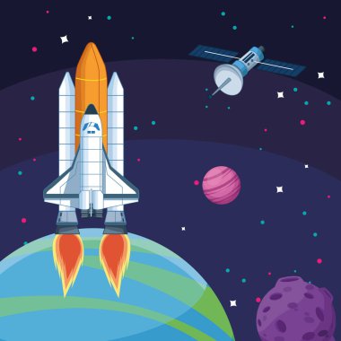 Uzay aracı uydu gezegenleri uzay keşfi başlatılıyor.