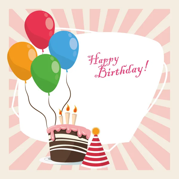 Happy Birthday Party süße Kuchenmütze und Luftballons Dekoration — Stockvektor