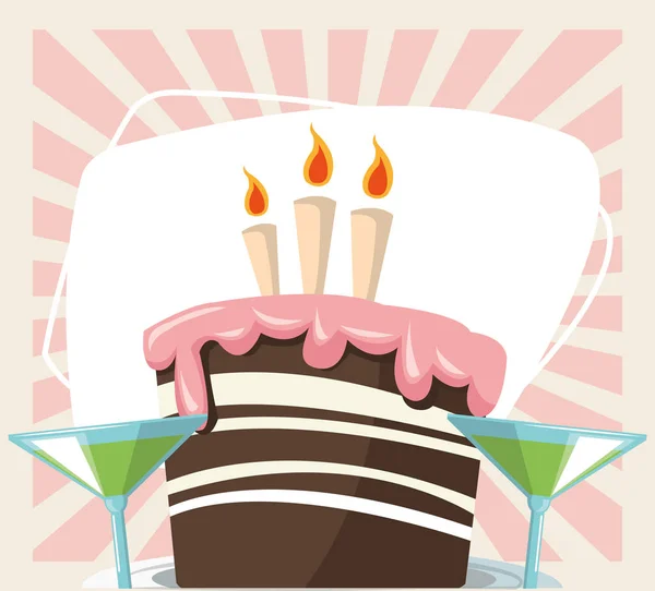 Festa de aniversário feliz bolo doce e bebida coquetéis —  Vetores de Stock