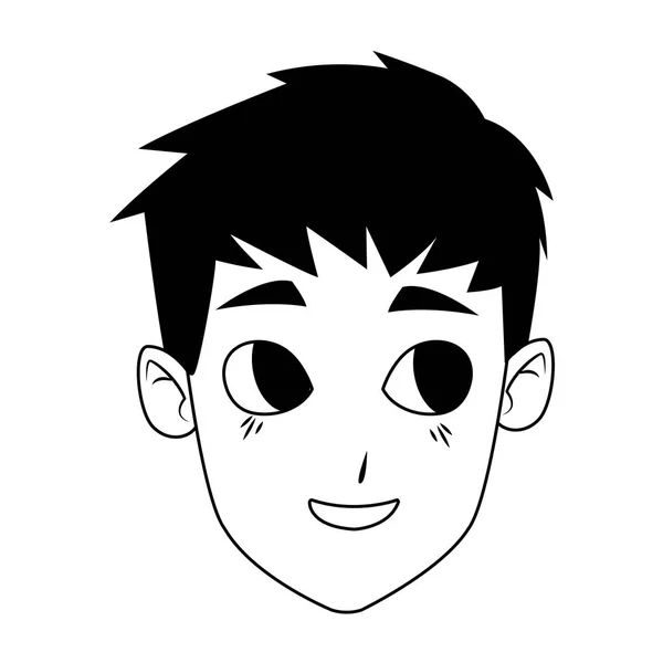 Dessin animé garçon sourire icône du visage, design plat — Image vectorielle