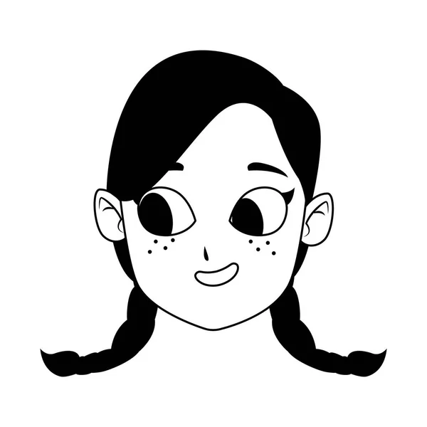 Chica de dibujos animados con trenzas icono, diseño plano — Vector de stock