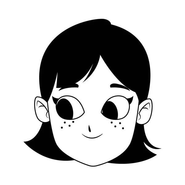 Мультяшна мила дівчина обличчя значок, плоский дизайн — стоковий вектор