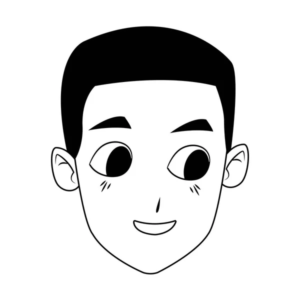 Desenho animado cara de menino ícone sorridente, design plano — Vetor de Stock