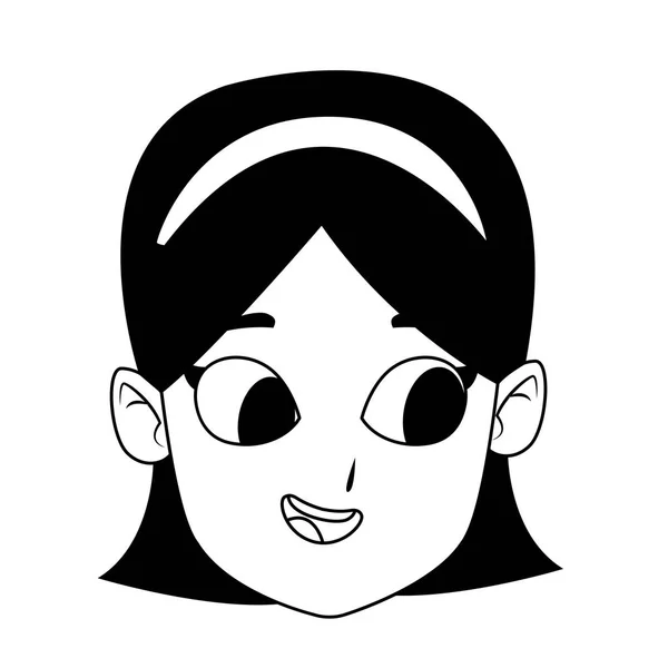 Glad flicka ansikte ikon över vit bakgrund, platt design — Stock vektor