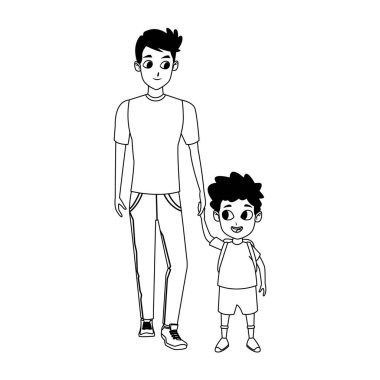 Baba ve oğul ayakta ikon, düz tasarım.