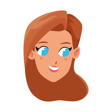 Sevimli kadın yüzü gülümseyen ikon, renkli tasarım.