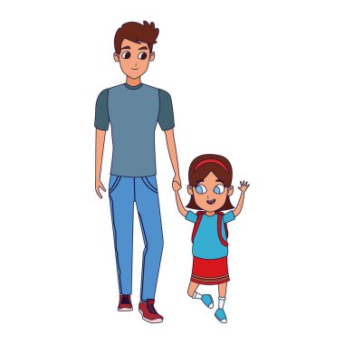 Kızı ayakta duran mutlu bir adam.