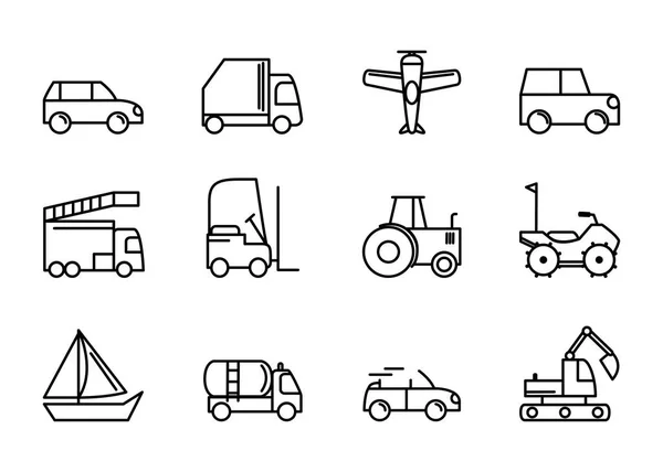 Транспортний засіб лінійний дизайн набір іконки — стоковий вектор