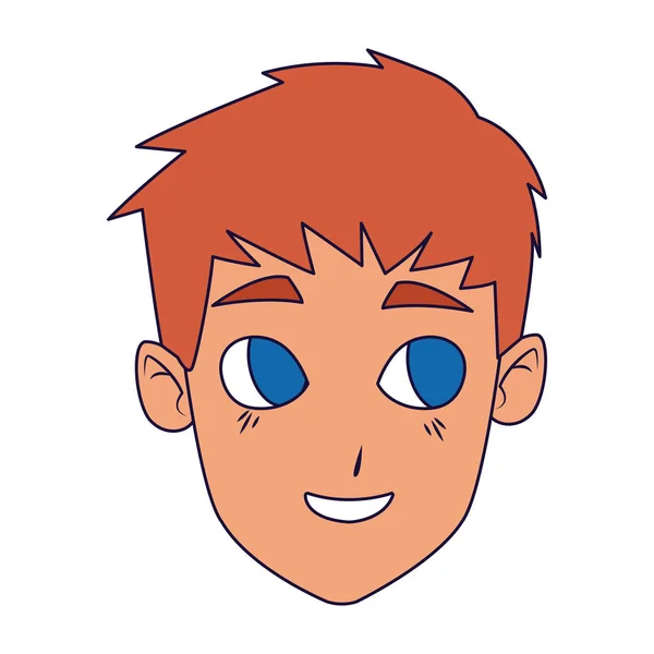 Desenho animado menino sorridente ícone do rosto, design colorido e plano — Vetor de Stock