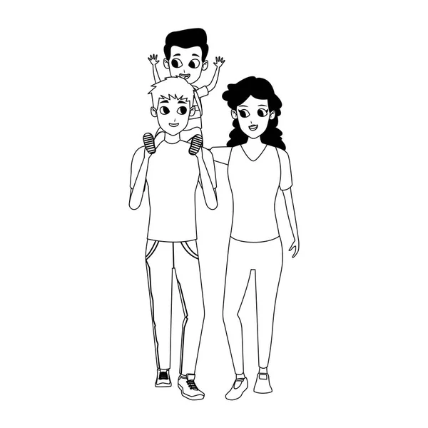 Žena a muž nesoucí syna na ramenou, plochý design — Stockový vektor