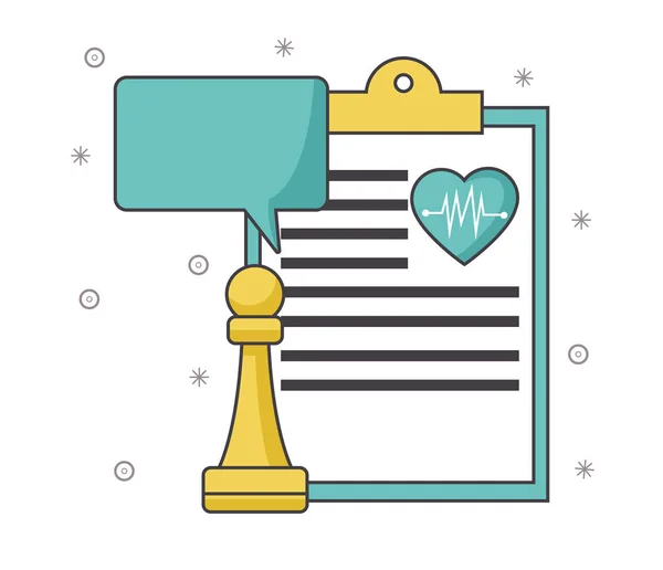 Speech bubble with medical report and chess piece, colorful design — 스톡 벡터