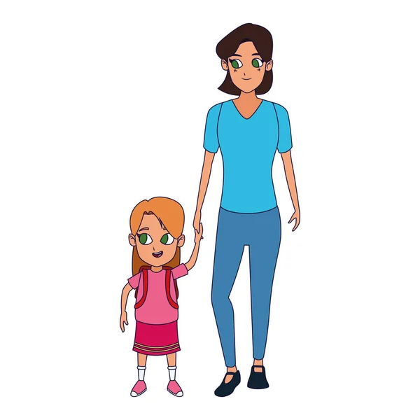 Mujer feliz con su hija de pie — Vector de stock