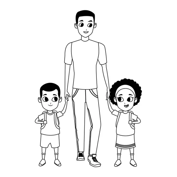 Щасливий чоловік з маленькими дітьми значок, плоский дизайн — стоковий вектор