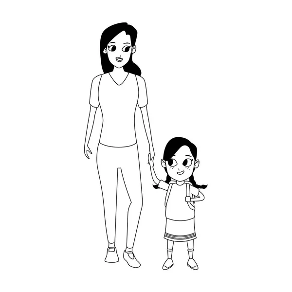 Happy woman with little girl standing icon — 스톡 벡터