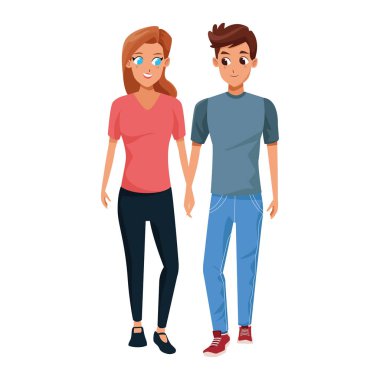 Mutlu genç çift simgesi, renkli ve düz tasarım