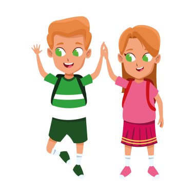 Mutlu oğlan ve kız gülümseyen ikon, renkli tasarım