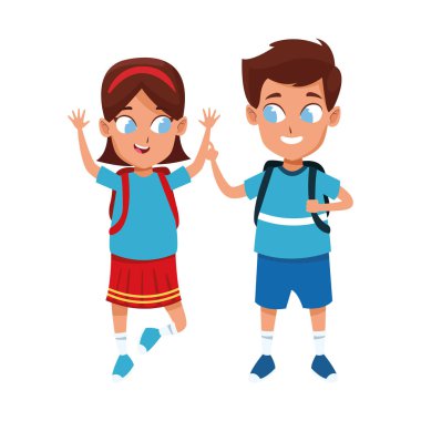 Mutlu kız ve oğlan ayakta, renkli tasarım