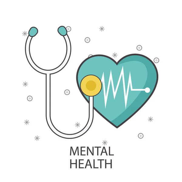 Mental health design with stethoscope and cardio heart — Stock Vector