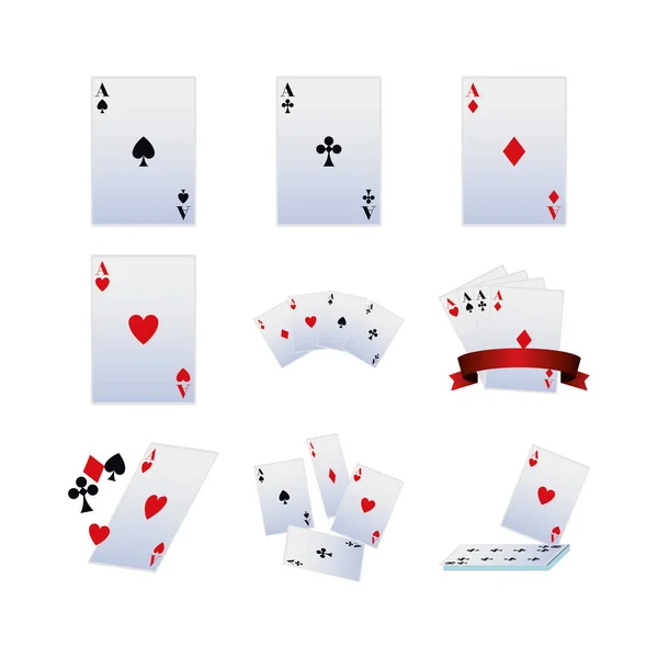 Gambling cards icon set, colorful design — 스톡 벡터