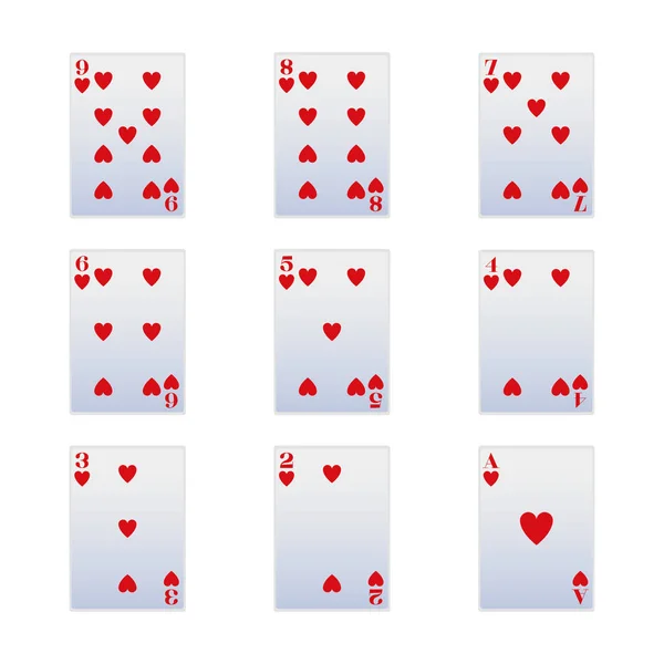 Cuore completo tuta di gioco d'azzardo set di carte icona — Vettoriale Stock