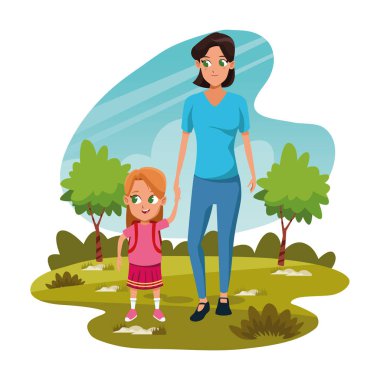 Kızıyla birlikte beyaz arka planda parktaydılar.