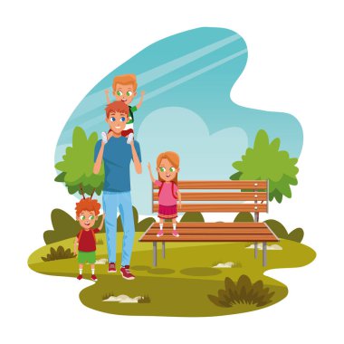 Parkta çocuklu mutlu bir adam.