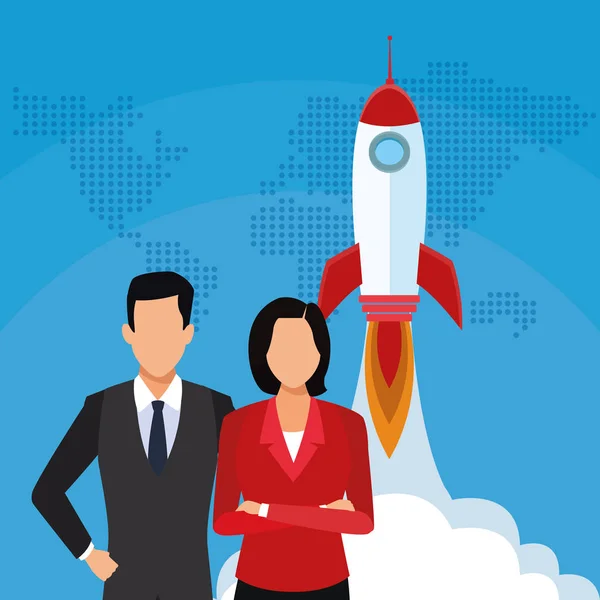 Запуск ракетного бізнесу бізнес-леді успіх стартап бізнес — стоковий вектор