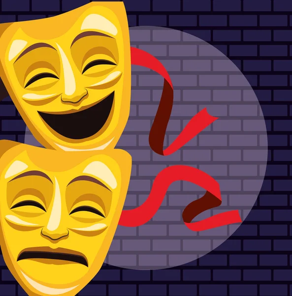 Theatralische Masken Licht Wand Ziegel Stand Up Comedy Show — Stockvektor