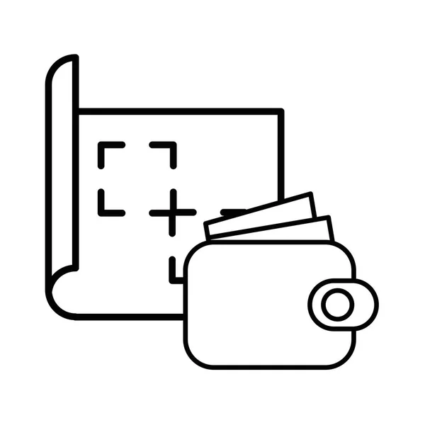 Geldbörse mit Papierdokument-Symbol — Stockvektor