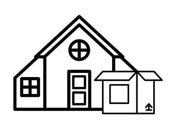 Fachada frontal de la casa con caja de cartón — Archivo Imágenes Vectoriales