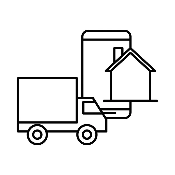 Caminhão de serviço de entrega com smartphone — Vetor de Stock