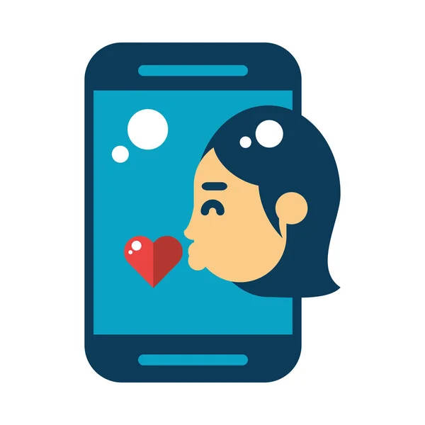 Happy valentines day smartphone with girl and heart — Stock Vector