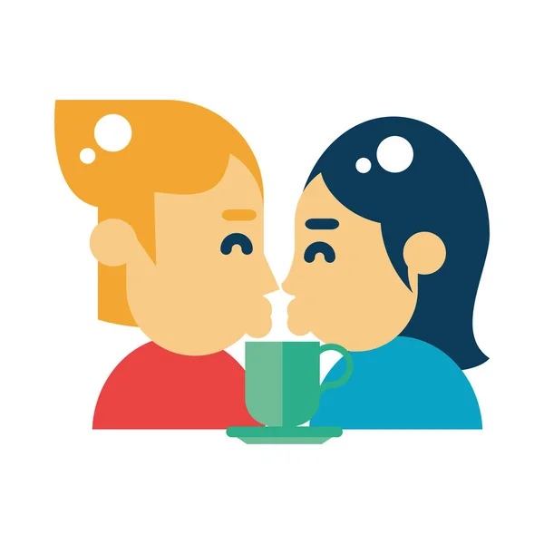 Любители пара с чашкой кофе и сердце — стоковый вектор