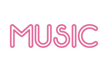 Müzik harfleri neon ışıklar etiketi