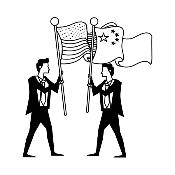 Hommes d'affaires avec États unis drapeau américain et porcelaine — Image vectorielle
