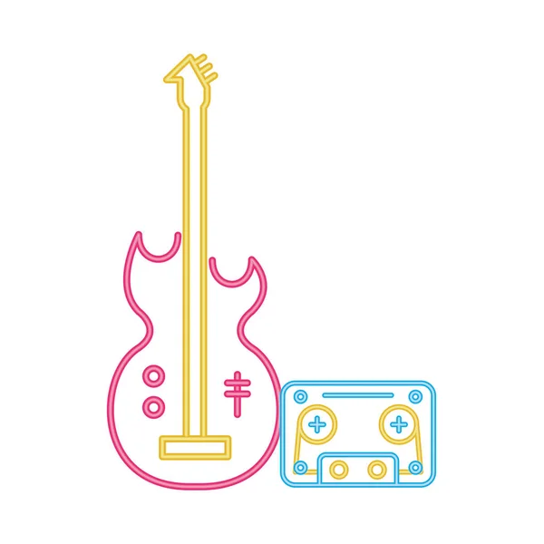 Cassette retro audio with electric guitar — 스톡 벡터