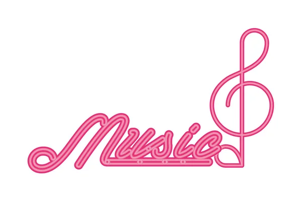 Music note sound and lettering neon light label — 스톡 벡터
