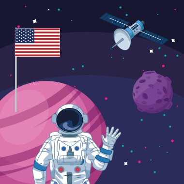 Astronot Amerikan bayrağı gezegen uzay aracı uydu uzay keşfi