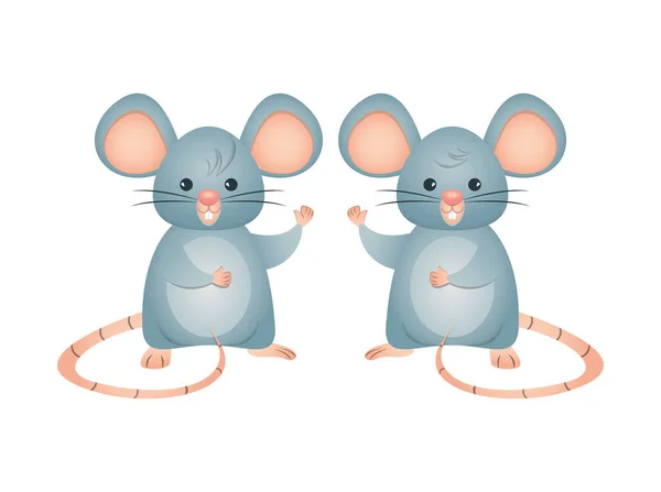 Roztomilé malé myši izolované ikony — Stockový vektor