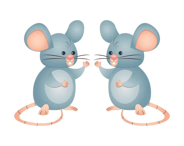 Cute little mouses isolated icons — 스톡 벡터