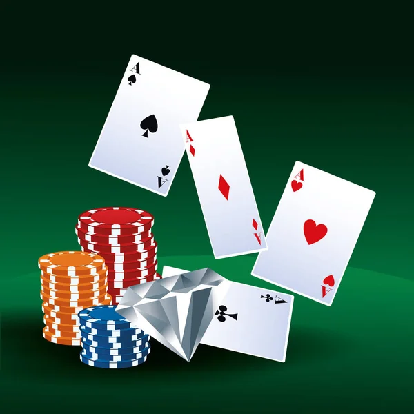 Poker aces tarjetas fichas diamante juego de apuestas casino — Archivo Imágenes Vectoriales