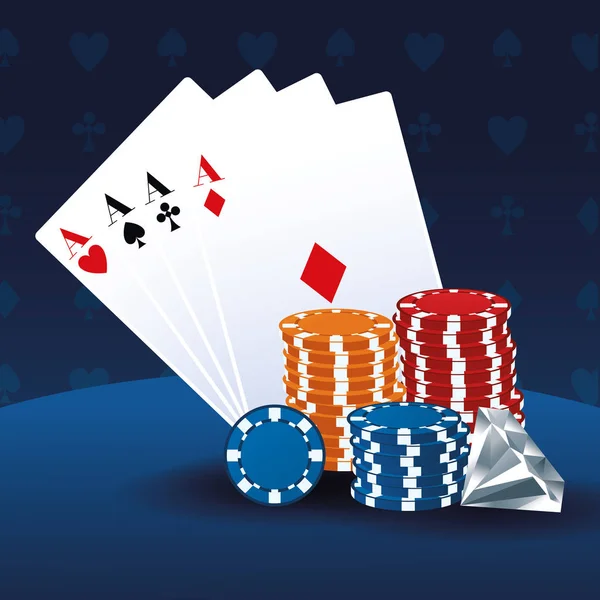 Poker aces chips e diamante scommesse gioco d'azzardo casino — Vettoriale Stock