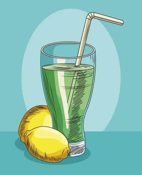 Limonádové sklo a citron čerstvé ovoce zdravé jídlo — Stockový vektor