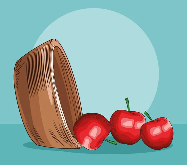 Äpfel aus Korb verstreut frische Obstnahrung gesund — Stockvektor