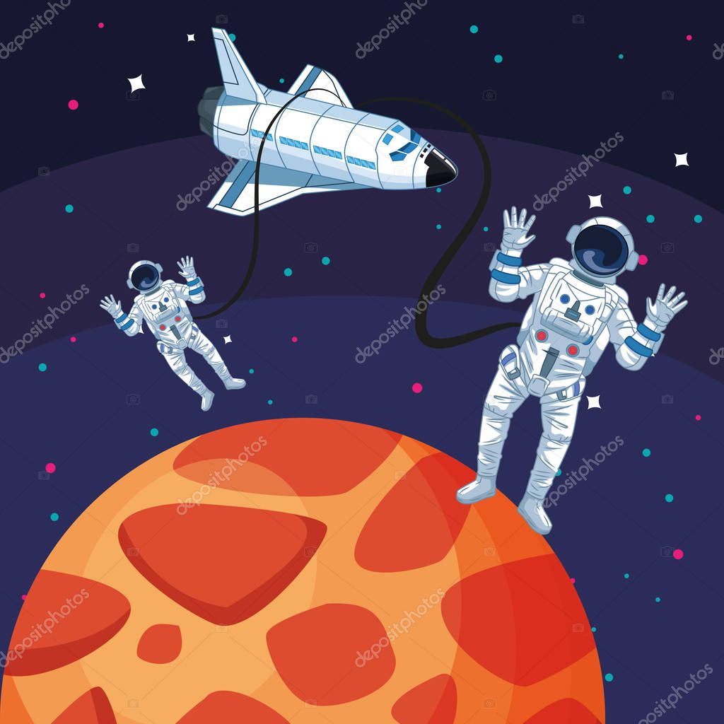 Astronautas nave espacial planeta universo estrellas exploración espacial  Vector de stock por ©jemastock 331999324, image size:1024x1024