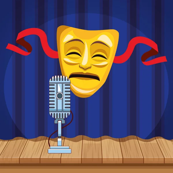 Escenario micrófono máscara cinta stand up comedia espectáculo — Archivo Imágenes Vectoriales