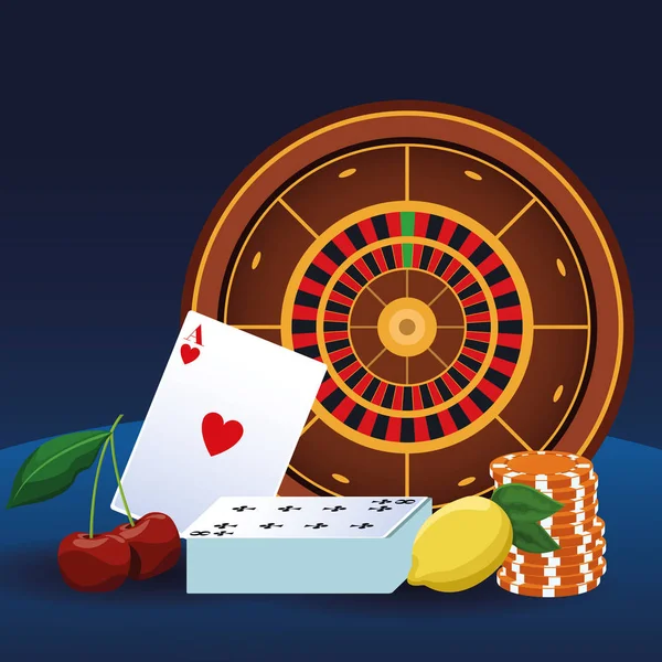 Roulette kaarten chips wedden spel gokken casino — Stockvector