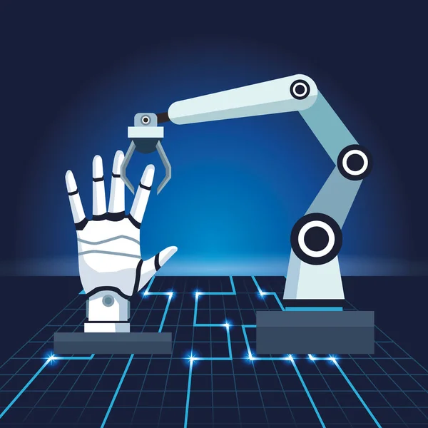 Artificial intelligence technology robotic arm with android hand — 스톡 벡터