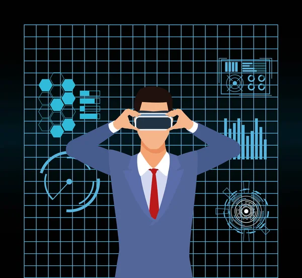 VR gözlük kullanan yapay zeka teknolojisi adamı. — Stok Vektör